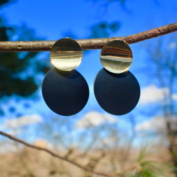 Geometric Layered Round Disk Drop Dangle Earrings - Picture 1 of 9